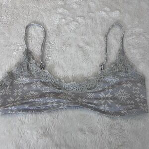 SKIMS Grey Snowflake Fair Isle Lace Trim Bralette Large Adjustable Straps NWOT